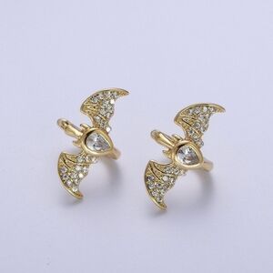 FREE SHIP Murci Gold Plated Studded Flying Bat Small Hoop Earrings